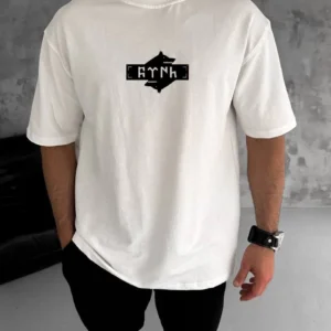 Erkek Kısa Kol Yazlık Tişört Bisiklet Yaka Baskılı Oversize T-Shirt - Beyaz