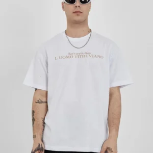Erkek Bisiklet Yaka Tişort Baskılı Oversize kısa kol T-Shirt - Beyaz