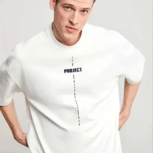 Erkek Kısa Kol Yazlık Tişört Bisiklet Yaka Baskılı Oversize T-Shirt - Beyaz