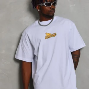 Erkek Kısa Kol Yazlık Tişört Bisiklet Yaka Baskılı Oversize T-Shirt - Beyaz