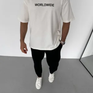 Erkek Yazlık Baskılı Tişört Bisiklet Yaka Kısa Kol Regular Fit T-Shirt - Beyaz