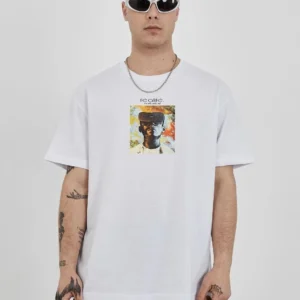 Erkek Kısa Kol Yazlık Tişört Bisiklet Yaka Baskılı Oversize T-Shirt - Beyaz