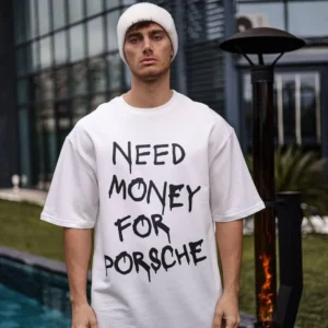 Erkek Kısa Kol Yazlık Tişört Bisiklet Yaka Baskılı Oversize T-Shirt - Beyaz