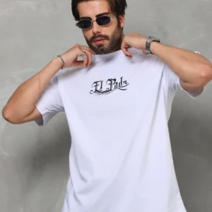 Erkek Kısa Kol Yazlık Tişört Bisiklet Yaka Baskılı Oversize T-Shirt - Beyaz