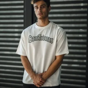 Erkek Kısa Kol Yazlık Tişört Bisiklet Yaka Baskılı Oversize T-Shirt - Beyaz