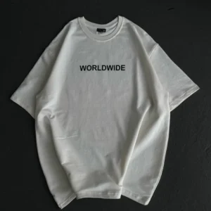 Kadın Baskılı T-Shirt Kısa Kol Bisiklet Yaka Oversize Rahat Kalıp Günlük Tişört   - Beyaz