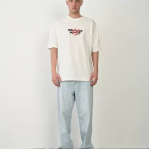Erkek Kısa Kol Yazlık Tişört Bisiklet Yaka Baskılı Oversize T-Shirt - Beyaz