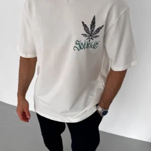 Erkek Baskılı T-Shirt Kısa Kol Bisiklet Yaka Regular Fit Rahat Kalıp Günlük Tişört - Beyaz