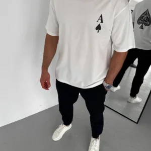 Erkek Baskılı T-Shirt Kısa Kol Bisiklet Yaka Regular Fit Rahat Kalıp Günlük Tişört - Beyaz