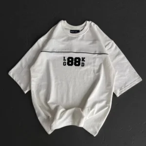 Kadın Baskılı T-Shirt Kısa Kol Bisiklet Yaka Oversize Rahat Kalıp Günlük Tişört   - Beyaz