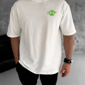 Erkek Kısa Kol Tişört Bisiklet Yaka RİCK AND MORTY Baskılı T-Shirt - Beyaz