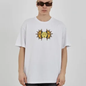 Erkek Kısa Kol Yazlık Tişört Bisiklet Yaka Baskılı Oversize T-Shirt - Beyaz