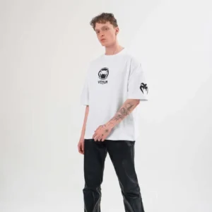 Erkek Kısa Kol Tişört Göğüs ve Kol Bisiklet Yaka Baskılı T-Shirt - Beyaz