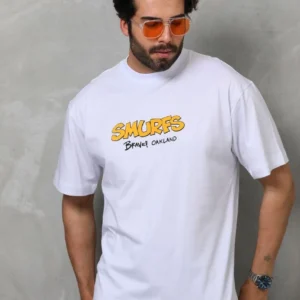 Erkek Kısa Kol Yazlık Tişört Bisiklet Yaka Baskılı Oversize T-Shirt - Beyaz