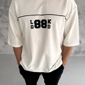 Erkek Kısa Kol Yazlık Tişört Bisiklet Yaka Baskılı Oversize T-Shirt - Beyaz