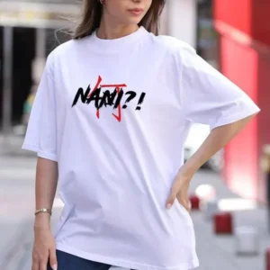 Kadın Baskılı T-Shirt Kısa Kol Bisiklet Yaka Oversize Rahat Kalıp Günlük Tişört - Beyaz