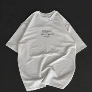 Kadın Baskılı T-Shirt Kısa Kol Bisiklet Yaka Oversize Rahat Kalıp Günlük Tişört   - Beyaz