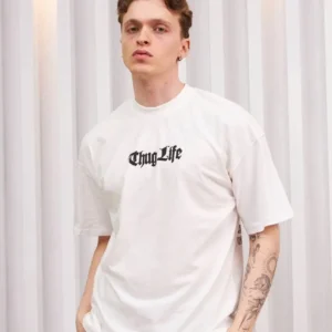 Erkek Kısa Kol Yazlık Tişört Bisiklet Yaka Baskılı Oversize T-Shirt - Beyaz