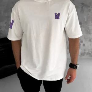 Erkek Kısa Kol Tişört Bisiklet Yaka W Wildone Baskılı T-Shirt - Beyaz