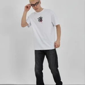 Erkek Kısa Kol Yazlık Tişört Bisiklet Yaka Baskılı Oversize T-Shirt - Beyaz