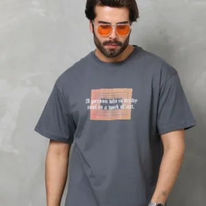 Erkek Baskılı T-Shirt Kısa Kol Bisiklet Yaka Regular Fit Rahat Kalıp Tişört - Füme