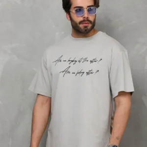 Erkek Kısa Kol Yazlık Tişört Bisiklet Yaka Baskılı Oversize T-Shirt - Gri