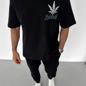 Erkek Baskılı T-Shirt Kısa Kol Bisiklet Yaka Regular Fit Rahat Kalıp Günlük Tişört - Siyah