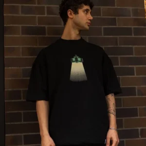 Erkek Kısa Kol Yazlık Tişört Bisiklet Yaka Baskılı Oversize T-Shirt - Siyah