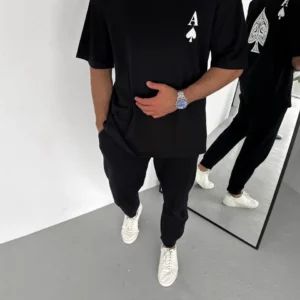 Erkek Baskılı T-Shirt Kısa Kol Bisiklet Yaka Regular Fit Rahat Kalıp Günlük Tişört - Siyah