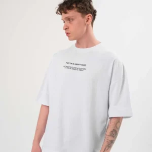 Erkek Kısa Kol Yazlık Tişört Bisiklet Yaka Baskılı Oversize T-Shirt - Beyaz