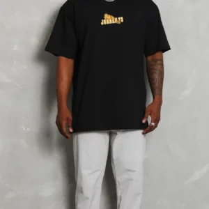 Erkek Kısa Kol Yazlık Tişört Bisiklet Yaka Baskılı Oversize T-Shirt - Siyah