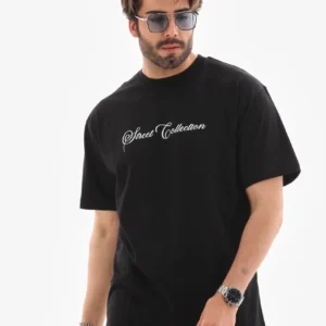 Erkek Kısa Kol Yazlık Tişört Bisiklet Yaka Baskılı Oversize T-Shirt - Siyah