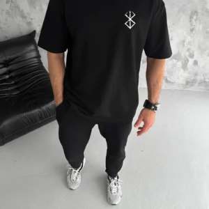 Erkek Kısa Kol Yazlık Tişört Bisiklet Yaka Baskılı  T-Shirt - Siyah