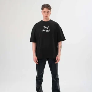 Erkek Kısa Kol Yazlık Tişört Bisiklet Yaka Baskılı Oversize T-Shirt - Siyah