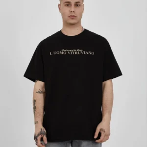 ERKEK Bisiklet Yaka Tişort Baskılı Oversize kısa kol T-Shirt - Siyah