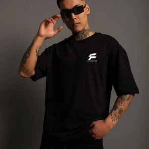 Erkek Kısa Kol Yazlık Tişört Bisiklet Yaka Baskılı Oversize T-Shirt - Siyah