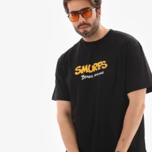 Erkek Kısa Kol Yazlık Tişört Bisiklet Yaka Baskılı Oversize T-Shirt - Siyah