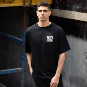 Erkek Kısa Kol Yazlık Tişört Bisiklet Yaka Baskılı Oversize T-Shirt - Siyah