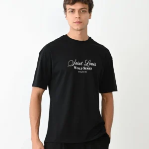 Erkek Kısa Kol Yazlık Tişört Bisiklet Yaka Baskılı Oversize T-Shirt - Siyah