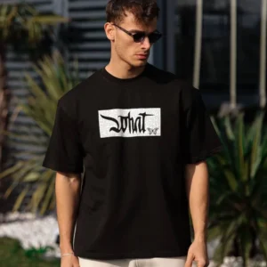 Erkek Kısa Kol Yazlık Tişört Bisiklet Yaka Baskılı Oversize T-Shirt - Siyah