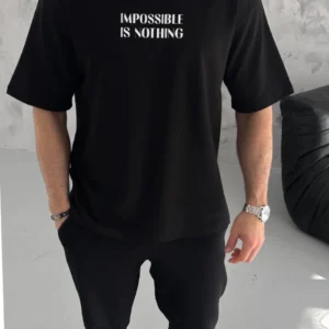 Erkek Tişört Bisiklet Yaka Baskılı Oversize Kısa kol T-Shirt - Siyah