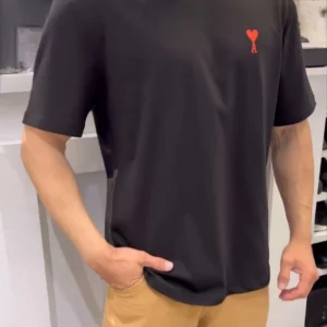 Erkek Kısa Kol Tişört Bisiklet Yaka KALP Baskılı Oversize T-Shirt - Siyah