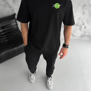 Erkek Kısa Kol Tişört Bisiklet Yaka RİCK AND MORTY Baskılı T-Shirt - Siyah