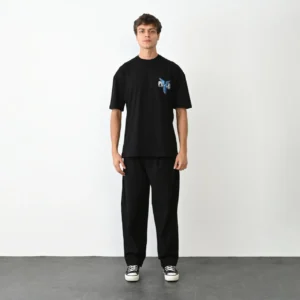 Erkek Baskılı T-Shirt Kısa Kol Bisiklet Yaka Regular Fit Rahat Kalıp Günlük Tişört - Siyah