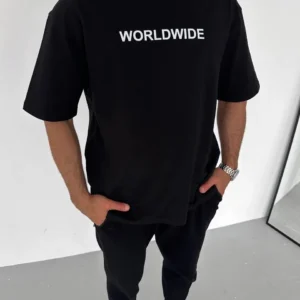 Erkek Baskılı T-Shirt Kısa Kol Bisiklet Yaka Regular Fit Rahat Kalıp Günlük Tişört - Siyah