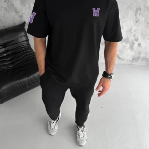 Erkek Kısa Kol Tişört Bisiklet Yaka W Wildone Baskılı T-Shirt - Siyah