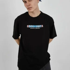 Erkek Kısa Kol Yazlık Tişört Bisiklet Yaka Baskılı Oversize T-Shirt - Siyah