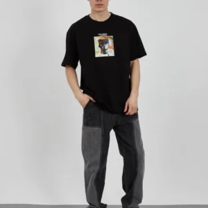 Erkek Kısa Kol Yazlık Tişört Bisiklet Yaka Baskılı Oversize T-Shirt - Siyah