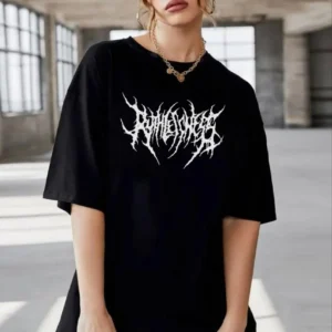 Kadın Baskılı T-Shirt Kısa Kol Bisiklet Yaka Oversize Rahat Kalıp Günlük Tişört   - Siyah