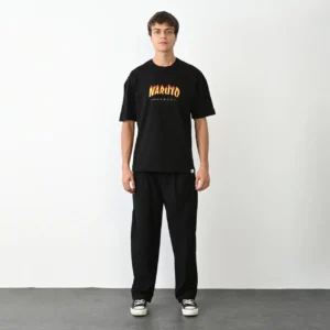 Erkek Baskılı T-Shirt Kısa Kol Bisiklet Yaka Regular Fit Rahat Kalıp Günlük Tişört - Siyah